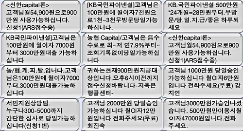 ▲ 불법대출중개업체가 보낸 대출광고 문자. ⓒ 주상돈 