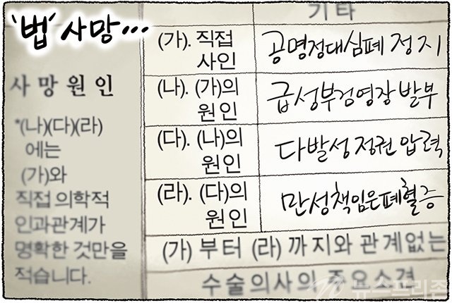 ▲ 사망원인을 알 수 없는 문구로 제출된 사망이유에 문구