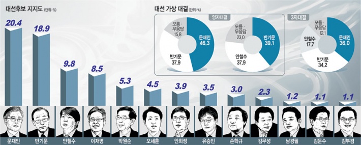 ▲ 차기 대선 여론조사에서 문재인이 1位로 나타나