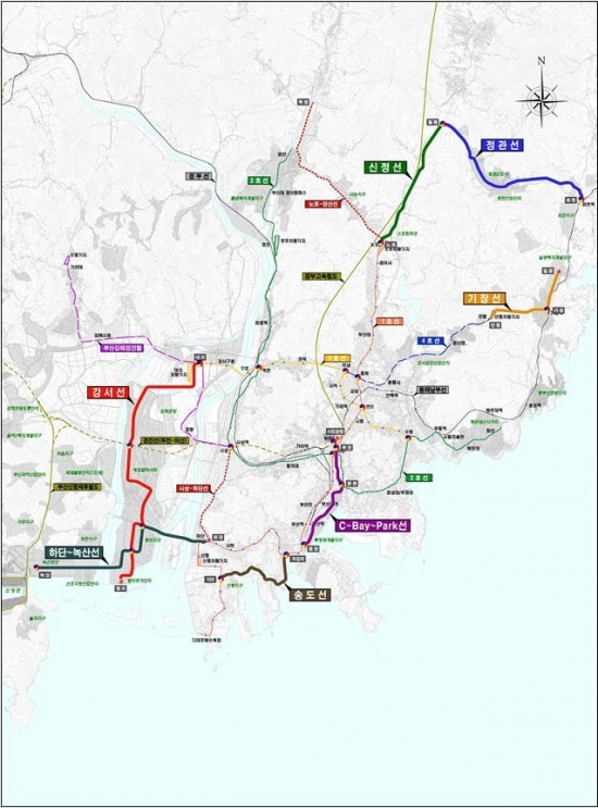 ▲부산광역시 도시철도 구축망 최적 노선도