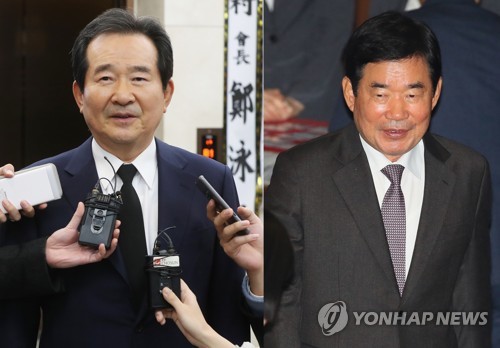 사진: 차기 국무총리 후보 정세균 검토, 김진표에서 기류변화= 청와대가 이낙연 국무총리의 후임으로 정세균 전 국회의장(왼쪽)을 지명하는 방안을 검토하고 있는 것으로 11일 알려졌다. 가장 유력한 후보로 꼽혔던 더불어민주당 김진표 의원(오른쪽)이 진보진영의 반대에 부딪히면서 '뉴페이스'를 검토하는 쪽으로 기류 변화가 생긴 셈이다. 특히 김 의원은 최근 자신에 대한 진보진영의 반대가 내년 총선에 악영향을 미칠 수 있다는 점을 들어 청와대 측에 사실상 총리직 고사 의견을 전한 것으로 알려졌다.