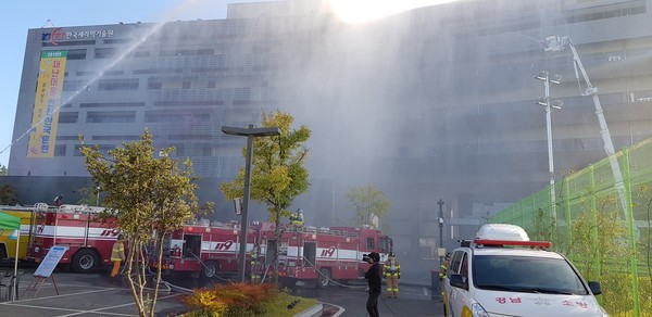 지난 10월 31일 한국세라믹 기술원에서 훈련모습./ⓒ진주시