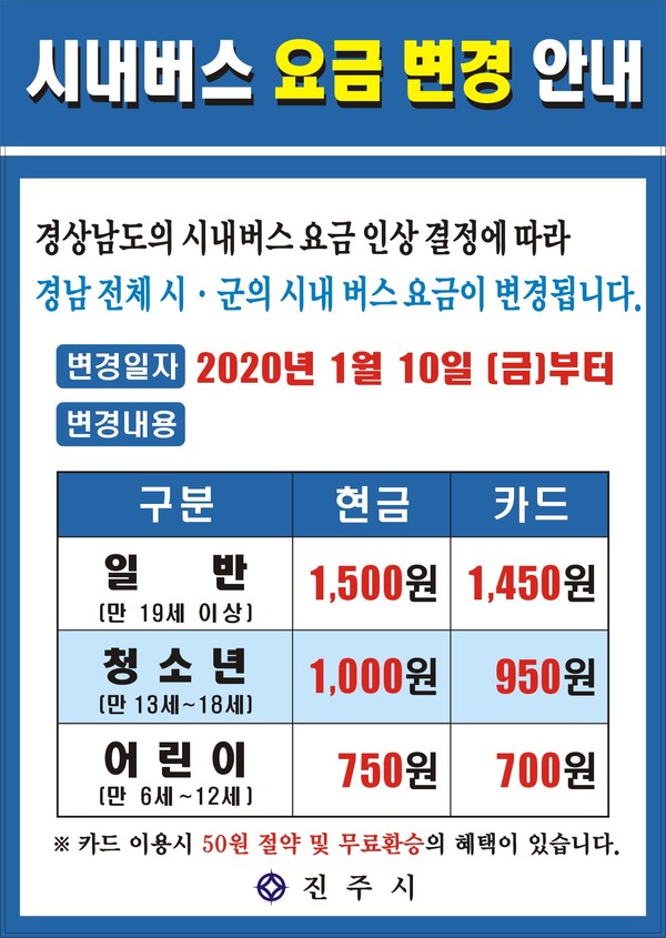 시내버스요금인상 홍보전단지./ⓒ진주시