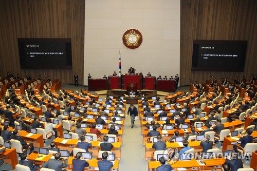 '공수처법' 재상정문희상 국회의장이 지난해 12월 30일 오후 서울 여의도 국회 본회의에서 필리버스터가 끝난 '공수처법'을 재상정하고 있다