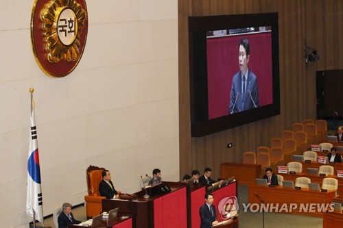 사진: 더불어민주당 이인영 원내대표가 18일 국회 본회의에서 교섭단체 대표연설하고 있다. 2020.2.18