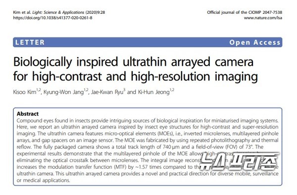 고해상도 이미징을 위한 곤충 눈 구조의 초박형 카메라를 개발한 한국과학기술원(KAIST) 바이오및뇌공학과 정기훈 교수팀 연구는 국제 학술지 ‘빛 : 과학과 응용 (Light : Science & Applications)’에 2월 27일 게재됐다./ⓒ빛 : 과학과 응용·카이스트 정기훈 교수팀