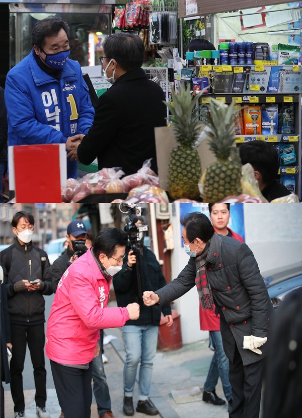 서울 종로에서 대결하는 이낙연 민주당 후보와  황교안 미통당 후보.