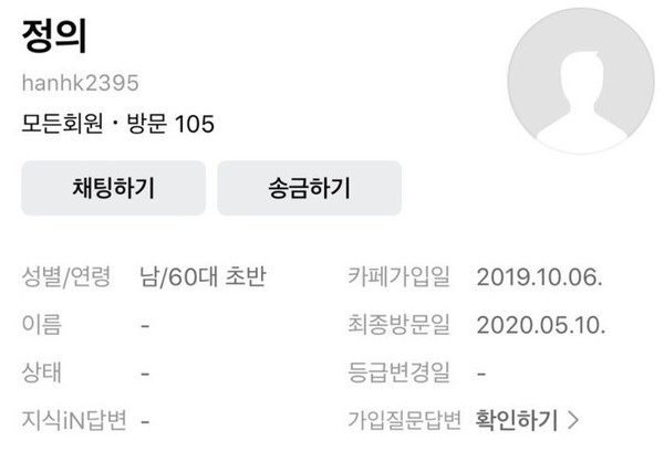 사진=닉네임 '정의' 회원의 회원정보 (반포3주구 조합원 카페)