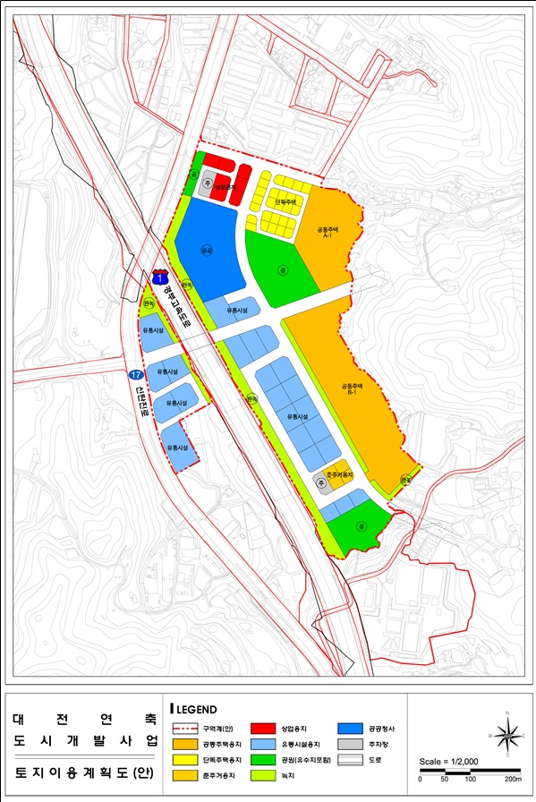 대전시는 22일 대덕구 연축동 249번지 일원 24만 1650㎡부지에  도시개발구역을 지정 고시했다. 사진은 대전연축 도시개발구역 지정_개략적인 토지이용계획도./ⓒ대전시