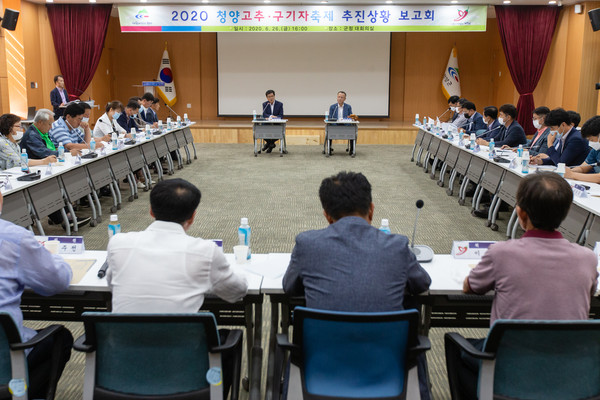 청양고추구기자축제 추진위원회 회의 장면.©청양군청