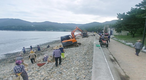 남해군 남면 두곡해수욕장 정화작업 모습./ⓒ남해군