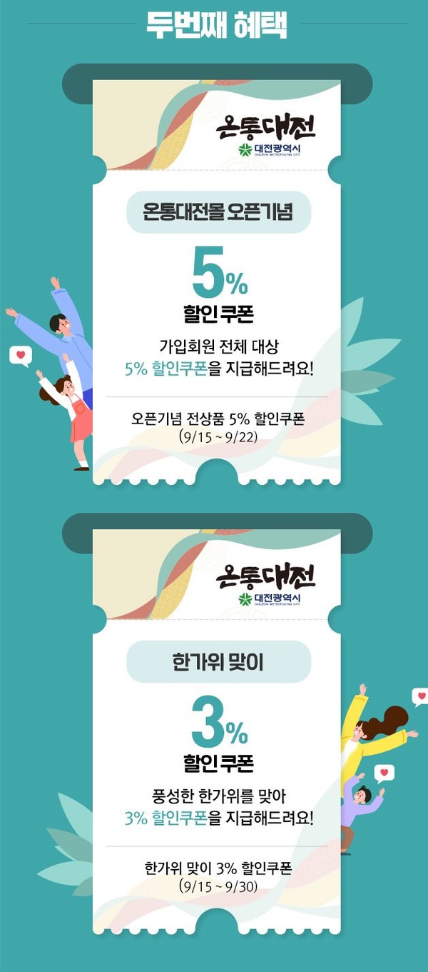 대전시, 소상공인 전용 온통대전몰 서비스 개시 할인쿠폰 이벤트페이지./ⓒ대전시