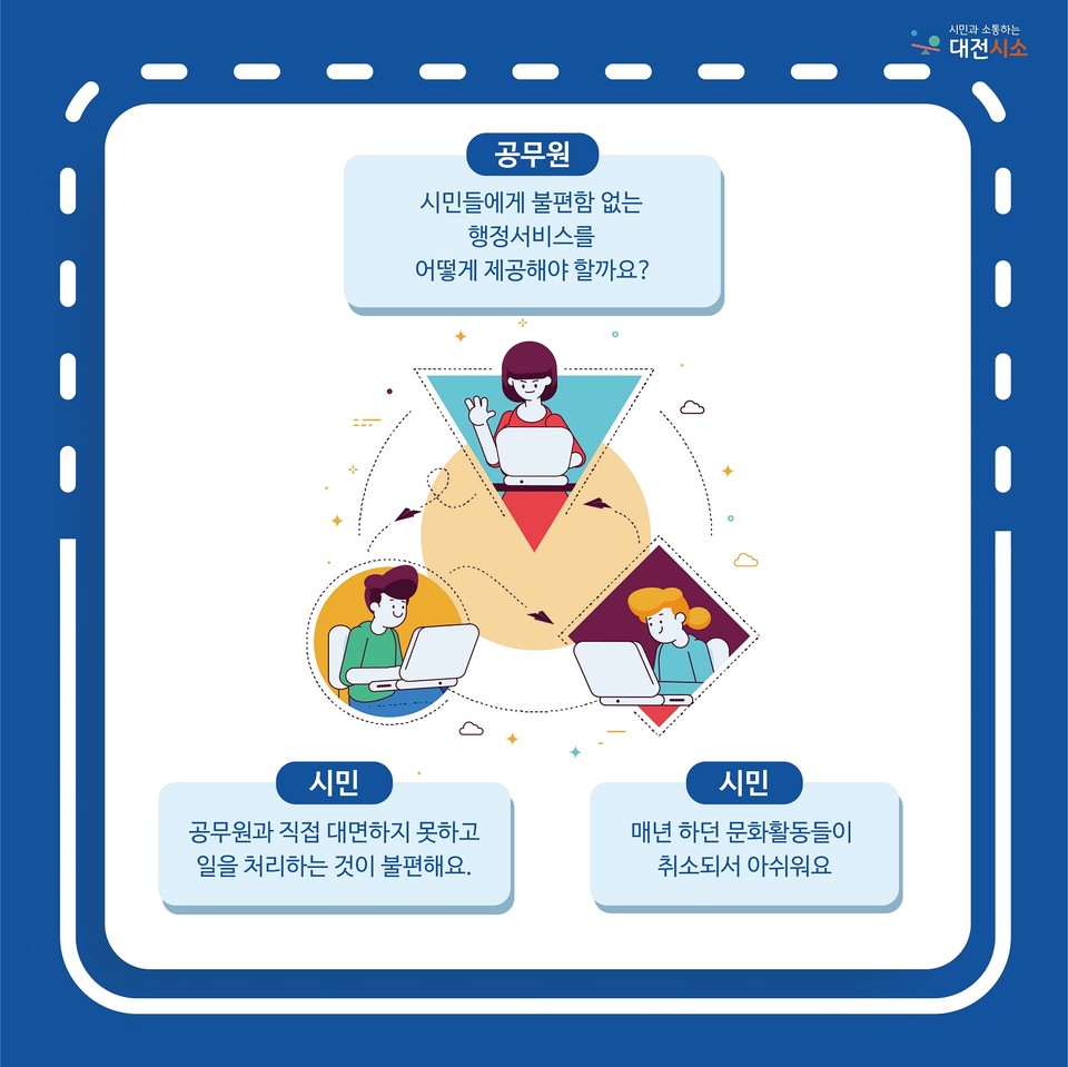 대전시는 ‘코로나와 함께하는 시대, 행정은 어떻게 변화해야 할까요?’를 주제로 온라인 공론장을 연다. 시민토론 카드뉴스./ⓒ대전시