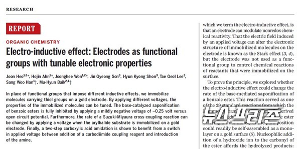 전압을 가하는 것만으로 분자의 반응성을 조절할 수 있는 ‘만능 작용기’를 개발한기초과학연구원(IBS) 분자활성 촉매반응 연구단 등 국내 연구결과는  세계 최고 권위의 학술지 사이언스(Science, IF 41.845)에 10월 9일 게재됐다./ⓒ사이언스·IBS
