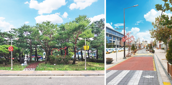 진주시청과 가로수길에서 음악을 듣다.(왼쪽 시청사, 오른쪽 성북동 가로수길)/ⓒ진주시