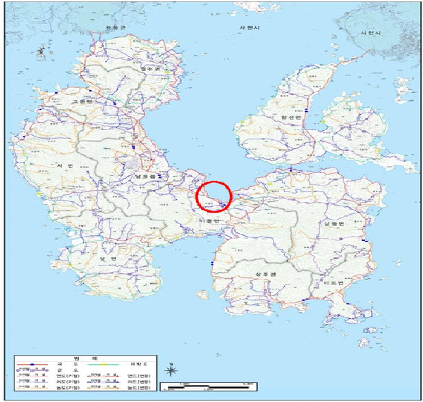 남해군의 명소 중 하나인‘설쳔면 노량∼삼동면 지족’해안도로가 자전거와 보행자들을 위한 명품 도로로 새롭게 탄생할 전망이다.(단절구간 위치도)/ⓒ남해군
