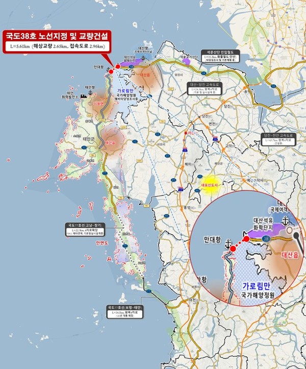 국도38호 이원-대산 간 연륙교 사업 위치도./ⓒ태안군청