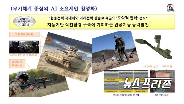 지난 2019년 전군 최초로 신설된 육군교육사령부 인공지능(AI) 연구발전처는 2021년도 인공지능(AI) 연구개발 사업으로 군 작전환경 구축을 위한 국방실험 사업과 정보화사업을 추진하고 있다./ⓒ육군교육사