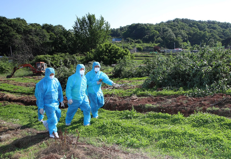 김명선 충남도의회 의장은 4일 과수화상병 발생으로 시름에 잠긴 당진시 과수농가를 방문해 방제실태를 점검하고 애로사항을 청취했다./ⓒ충남도의회