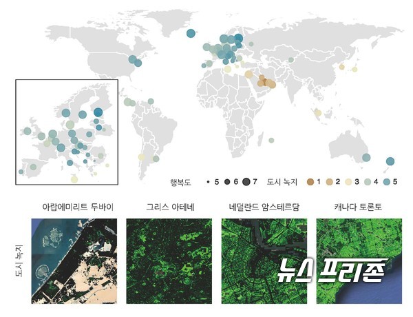 기초과학연구원(IBS) 수리및계산과학연구단 데이터 사이언스 그룹 차미영CI(Chief Investigator) 연구팀은 정우성 포항공과대학교 산업경영공학과 교수, 원동희 미국 뉴저지공과대학 교수 등과의 공동연구를 통해 인공위성 이미지 빅데이터를 분석해 녹지와 시민 행복 사이의 상관관계를 분석했다./ⓒIBS