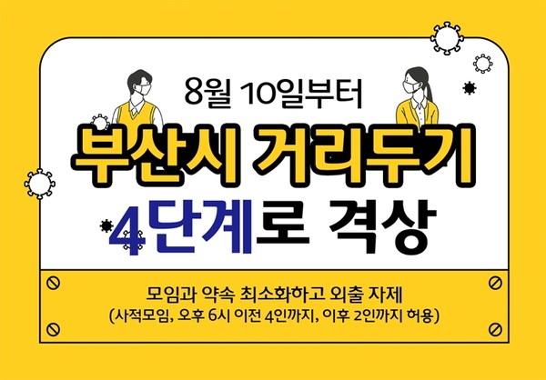 부산시가 10일 0시부로 거리두기 4단계로 격상한다