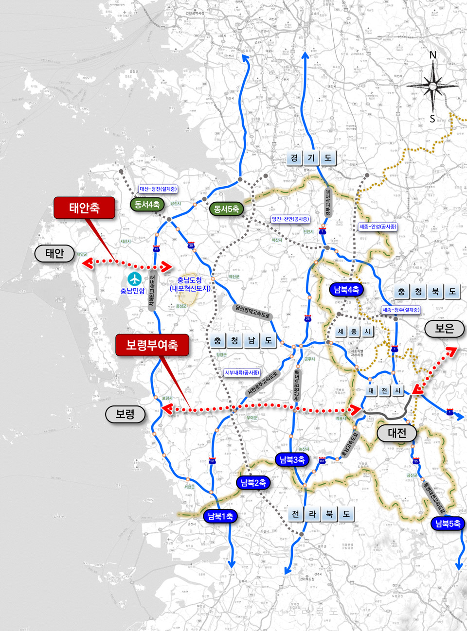 충남 보령과 대전, 태안과 서산을 연결하는 동서축 2개 고속도로가 새롭게 탄생할 전망이다./ⓒ충남도청