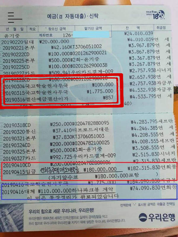 열린공감TV가 뇌물 의혹을 제기하면서 윤석열 후보가 지난 10월 29일 부친 윤기중 씨의 통장 내역을 공개했다. 연합뉴스