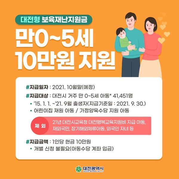 대전형 보육재난지원금 홍보 포스터.(사진=대전시)