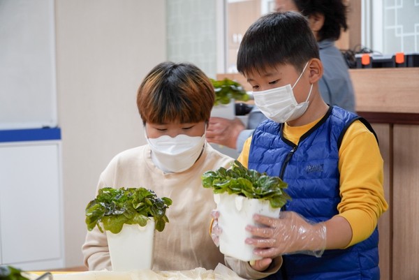 산청 사회적기업 신풍영농조합 금서초 학생 대상 새싹 재배 온라인 체험교육   산청군