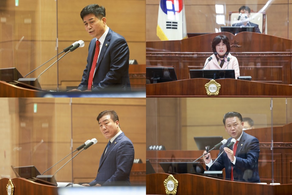 왼쪽 위부터 시계방향으로 이교희, 안미희, 권오중, 유영채 천안시의회 의원들(사진=천안시의회).