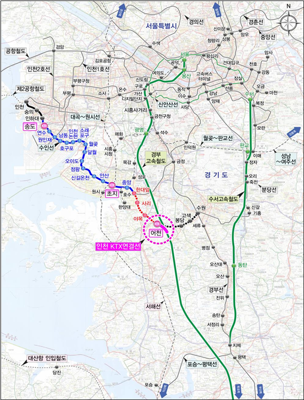 ‘인천발 KTX’ 노선도. (사진제공=인천시)