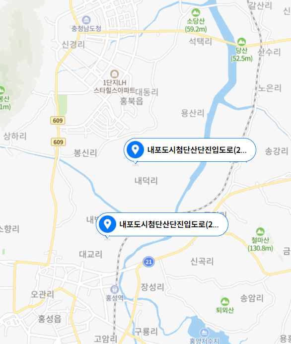 내포신도시와 홍성군 지도 모습.(사진=네이버 지도 켑처)
