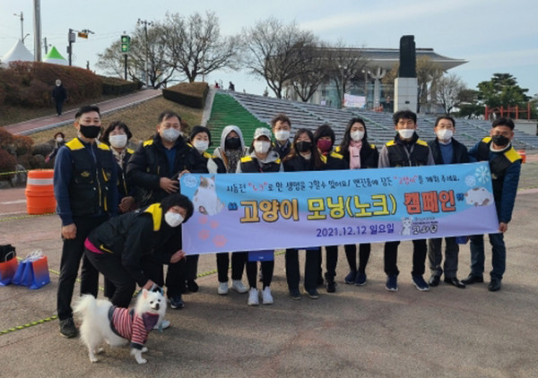 동물사랑연대 고사모 (회장김석수 이하 고사모 겨울철 길고양이 사고예방을 위한 ‘길고양이 모닝노크 켐페인’을 벌이고다.    동물연대 고사모