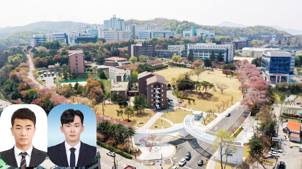 순천향대학교 아산캠퍼스 전경. 하단에 왼쪽부터 유수용, 정기연(사진=순천향대학교).